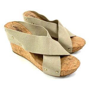 LUCKY BRAND Beige Cork Wedge Slip-On Sandals